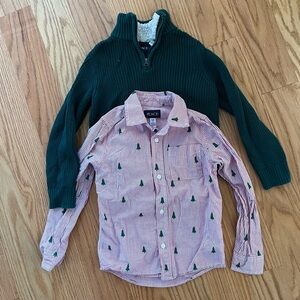 The Children's Place Red & Green Striped Button-Down Shirt with Tree Print